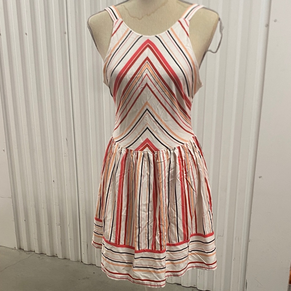BB Dakota Coral, Cream and Black Striped Sleeveless Dress